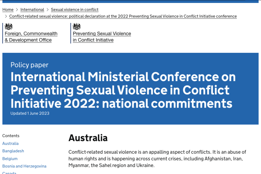 a screenshot of the web page, showing the title and commitments made by one of the countries.