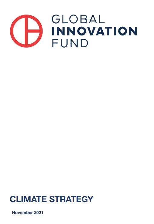 Screenshot showing the first page of the resource, including the global innovation fund logo and climate strategy title. 