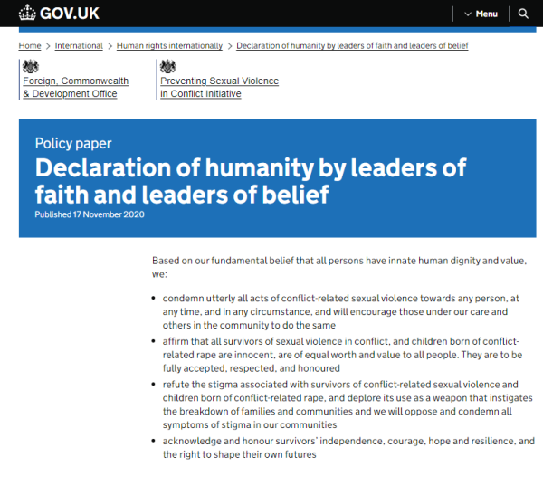 Screenshot showing the web page of the resource, the foreign commonwealth and development office logo and policy paper title. 