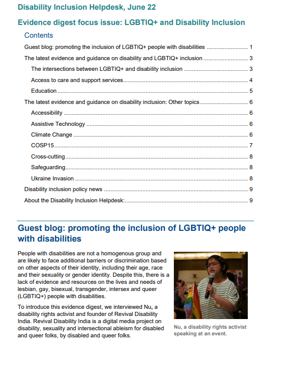 Screenshot showing the first page of the resource, including the contents and the first part of a guest blog. 