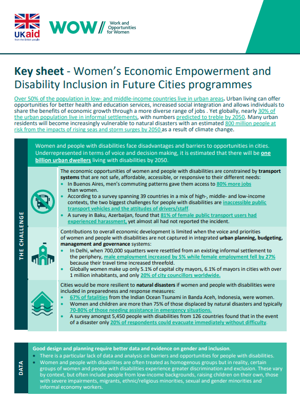 a screenshot of the first page of the resource showing the title, work and opportunities for women logo, ukaid logo and an introduction.