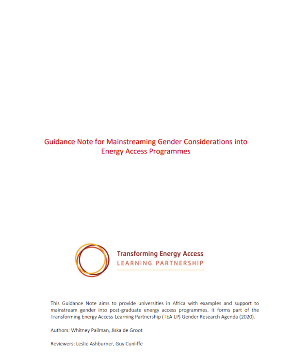 Screenshot showing the cover page of the resource, including the title, transforming energy access logo, and an abstract. 