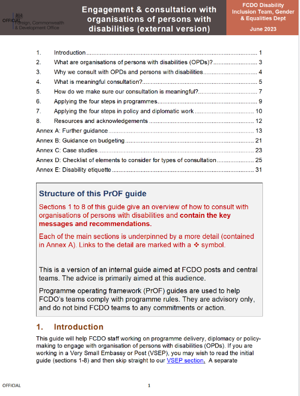 Screenshot showing the first page of the resource, including the title, contents and structure of the guide. 