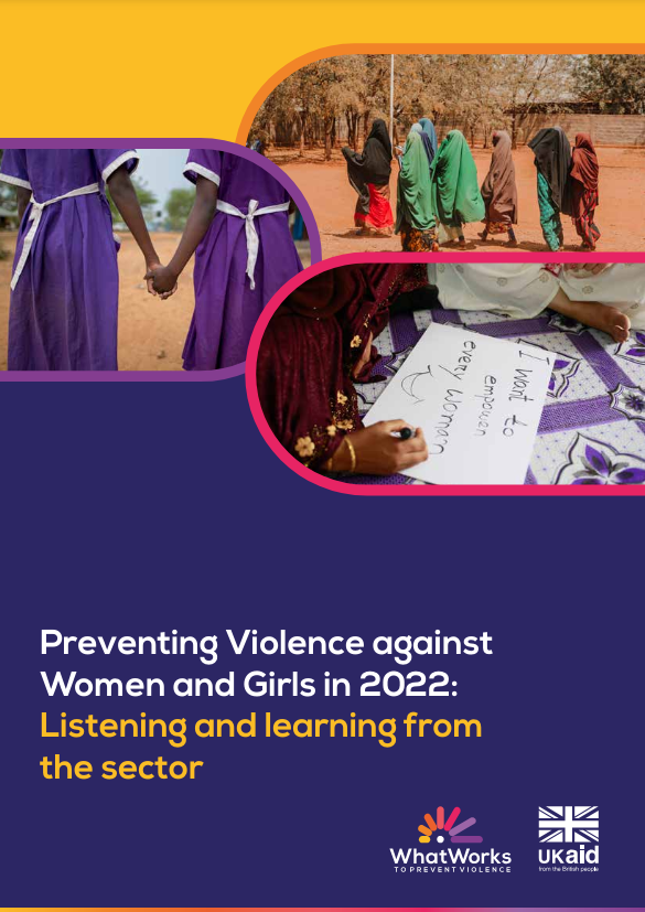 Screenshot showing the first page of the resource, including the What works and Ukaid logo, title and three photos: of children holding hands, a group of people walking, a woman writing.