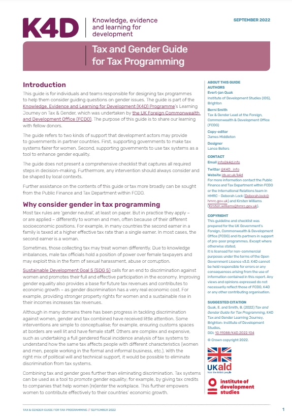 Screenshot showing the first page of the resource, including the Institute of development studies and UKaid logos and title.