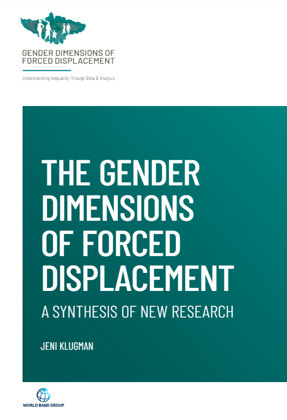 Screenshot showing the first page of the resource, including the Gender dimension of forced displacement logo, author’s name and title.