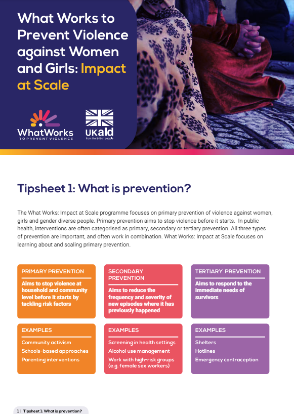 Screenshot showing the first page of the resource, including the title, What works and Ukaid logos and a photo of sitting people’s hands and legs.