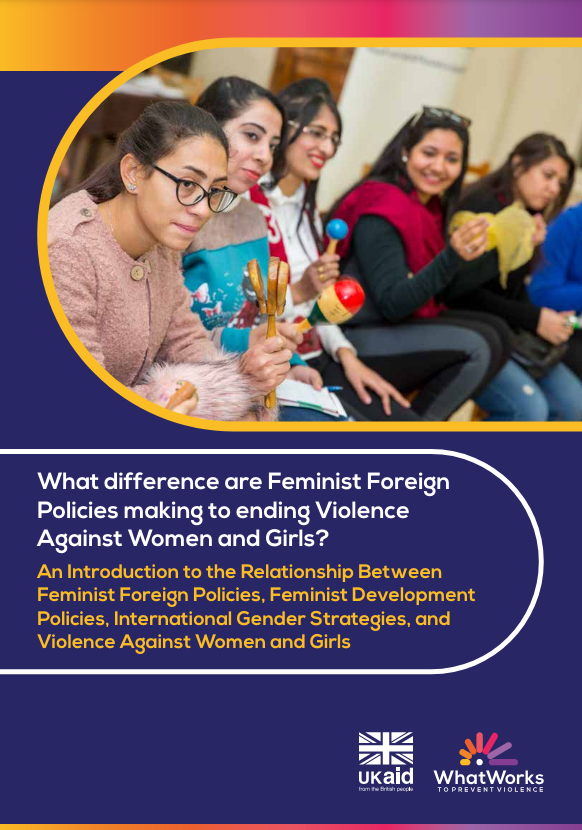 Screenshot showing the first page of the resource, including the title, What works and Ukaid logos and a photo of sitting women holding instruments and clapping.