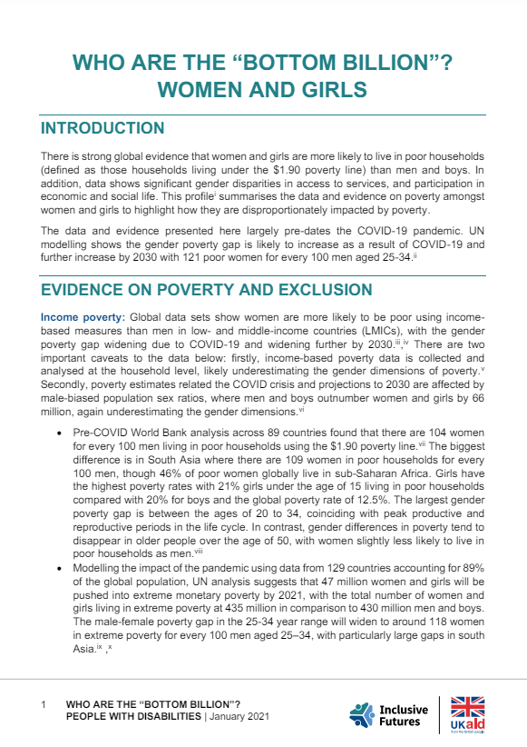 Screenshot showing the first page of the resource, including the title and Inclusive futures and Ukaid logos.