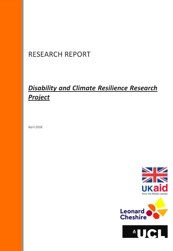 Screenshot showing first page of the resource, including title, date, Ukaid logo, leonard cheshire logo and university college London logo 