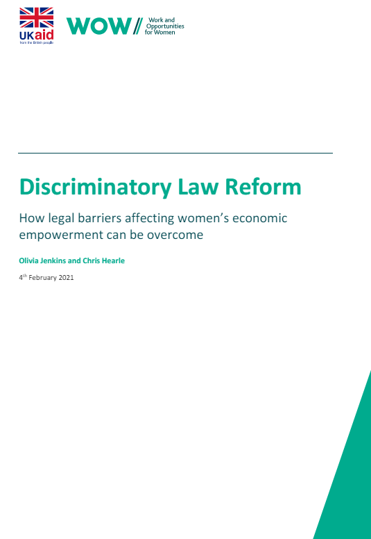 Screenshot showing first page of the resource, including Ukaid logo and work and opportunities for women logo,  resource title, authors and date 