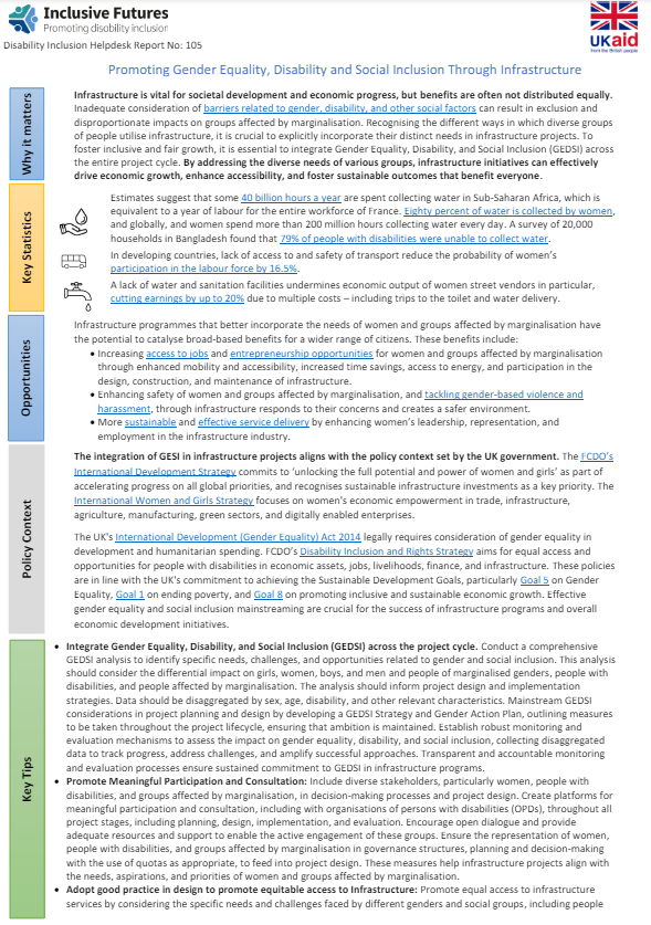 Screenshot showing the first page of the resource, including inclusive futures logo and Ukaid logo and resource title and a body of text