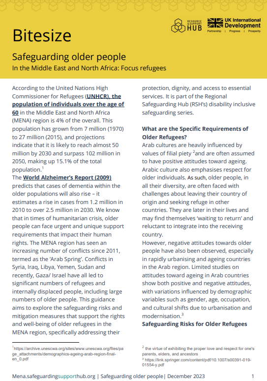 a screenshot of the first page of the resource, showing the title, text and logos of the safeguarding resource and support hub and ukaid.