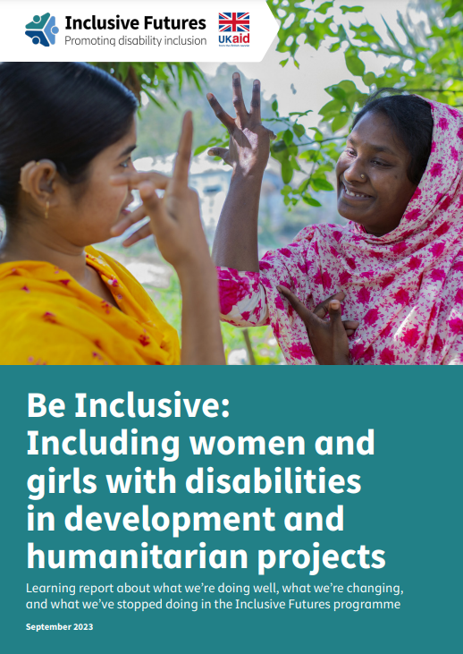 a screenshot of the title page of the guidance document, showing the publishers’ and UK Aid logos, and an image of women and girls of colour and with disabilities engaged in a conversation and publication date.