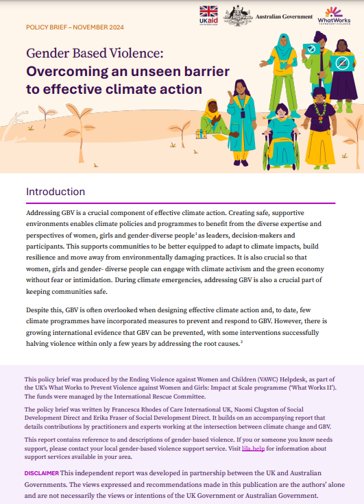 A screenshot of the title page, showing the title, publisher’s logos for ukaid, Australian Government and the What Work’s programme , and an image illustrating  diverse women and girls.