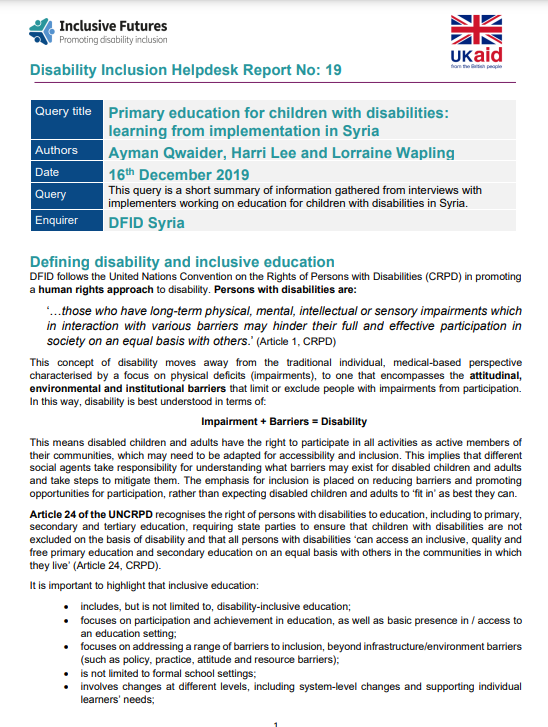  screenshot of the first page of the resource, showing the title, publisher and ukaid logos, publication details, followed by resource text.