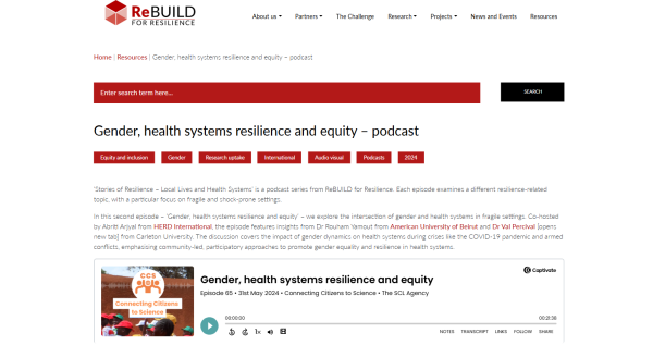 A screenshot of the publisher’s website, showing publisher’s logo, resource title and description, followed by the podcast player.