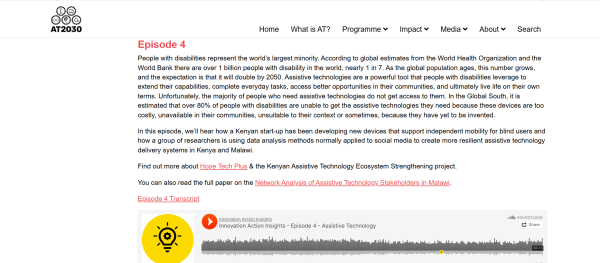 A screenshot of the publisher’s website, showing their logo, episode number, resource text and an embedded podcast player.