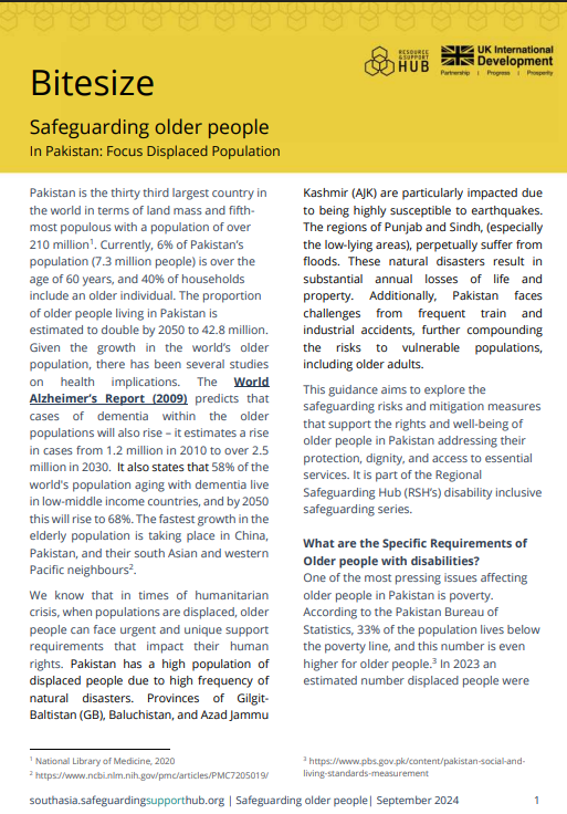 a screenshot of the first page of the resource, showing the title, text and logos of the safeguarding resource and support hub and UKaid 