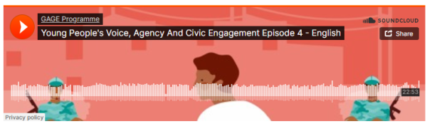  Screenshot showing soundcloud thumbnail of the podcast, including title and play button 