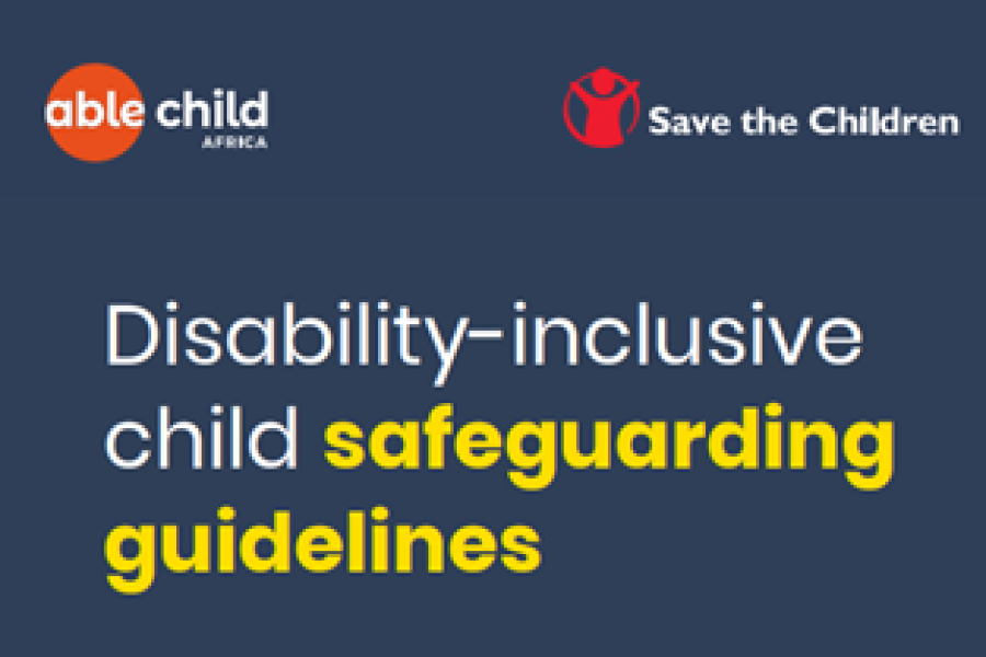 Screenshot showing the able child Africa and save the children logo, the title of the resource, and a child with crutches and an adult. 