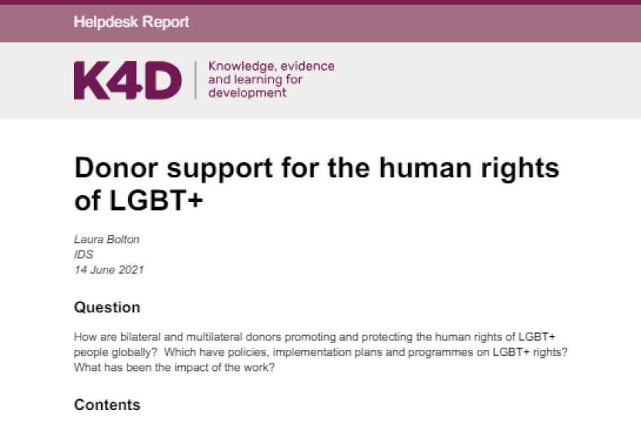 Screenshot showing the first page of the resource, including the knowledge for development logo, title, question and contents. 