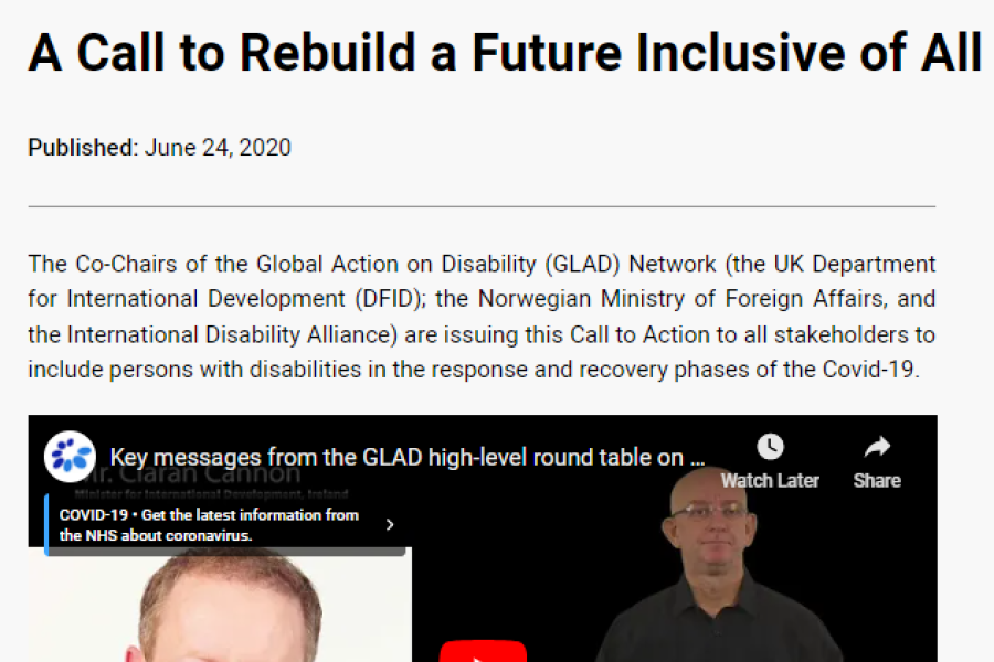 Screenshot showing the first paragraph of the website and video thumbnail of a speaker and a sign language interpreter. 