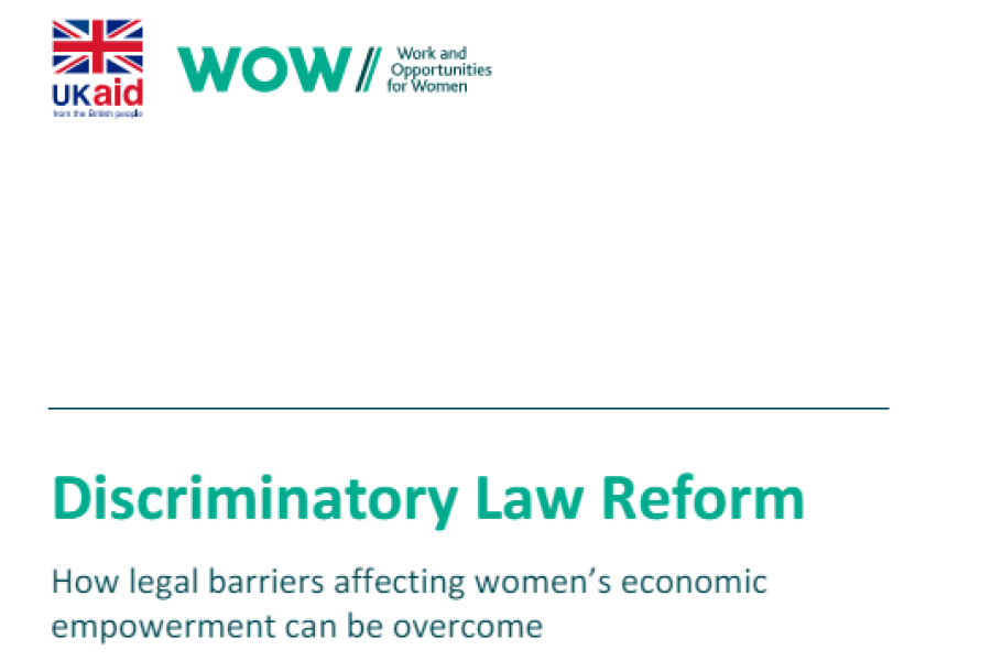 Screenshot showing first page of the resource, including Ukaid logo and work and opportunities for women logo,  resource title, authors and date 