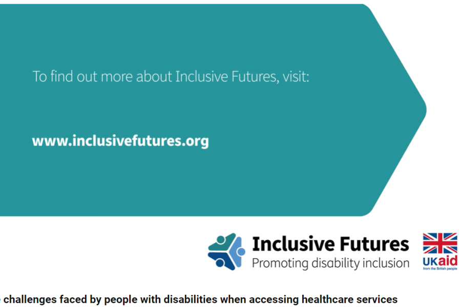 A screenshot of the video closing page with the link to the publisher’s website and logos of inclusive futures and ukaid