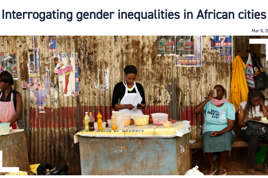 a screenshot showing the title of the podcast, the date of publication and a photo of women selling food, sitting on a bench reading and drinking.