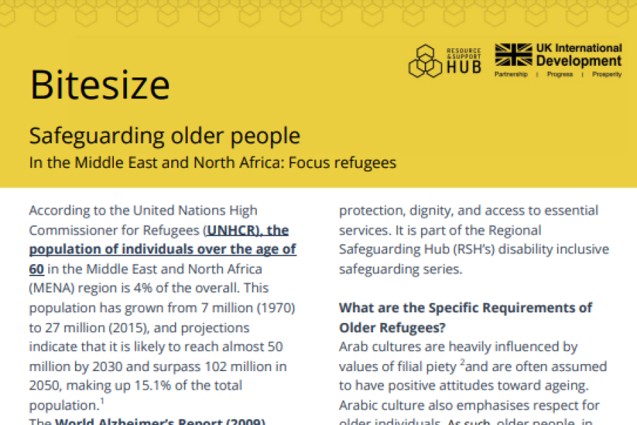 a screenshot of the first page of the resource, showing the title, text and logos of the safeguarding resource and support hub and ukaid.