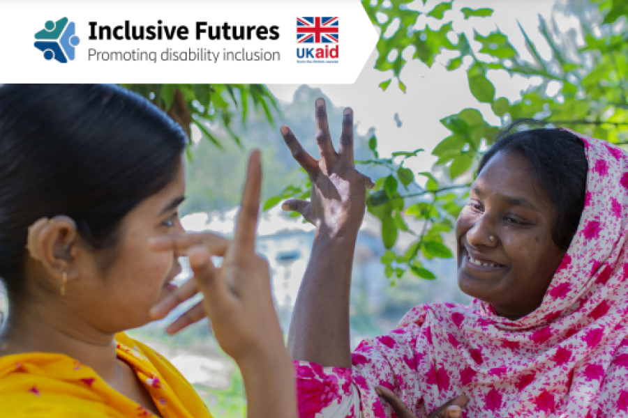 a screenshot of the title page of the guidance document, showing the publishers’ and UK Aid logos, and an image of women and girls of colour and with disabilities engaged in a conversation and publication date.