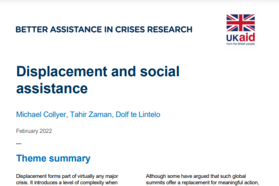 A screenshot of the title page of the report, showing the title, UK Aid logo at the top, followed by a narrative theme summary of the document, and IDS, University of Sussex, and University of Wolverhampton’s Centre for International Development and Training’s  logos at the bottom.