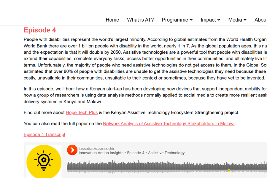 A screenshot of the publisher’s website, showing their logo, episode number, resource text and an embedded podcast player.