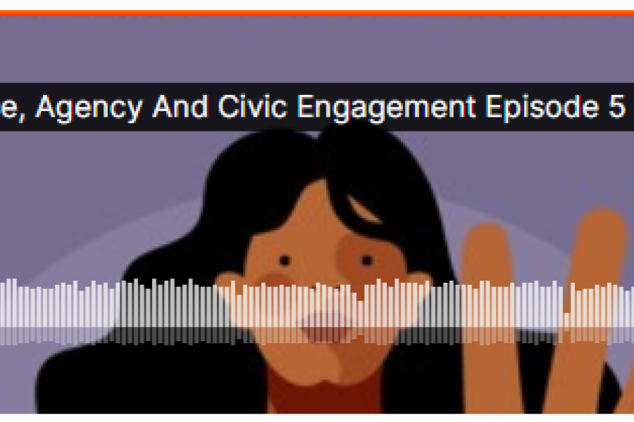Screenshot showing soundcloud thumbnail of the podcast, including title and play button