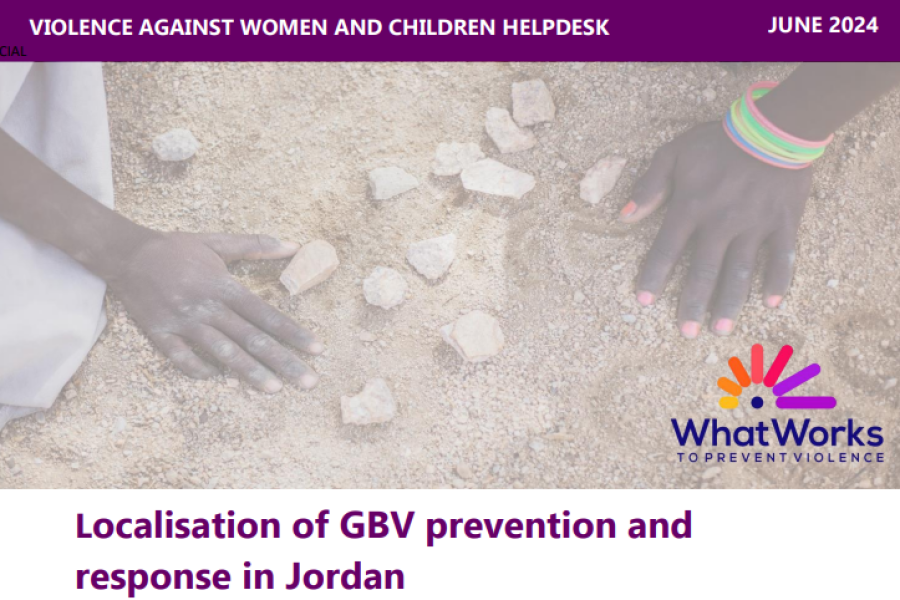 Screenshot of first page of report, including the title, author and query information, the what works to prevent violence logo and a background picture of two hands touching the ground  